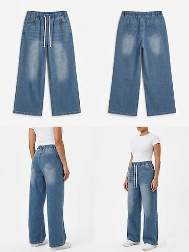 джинсы палаццо: Джинсы-палаццо на эластичном поясе (Light Blue Wash). Стильные и — 1