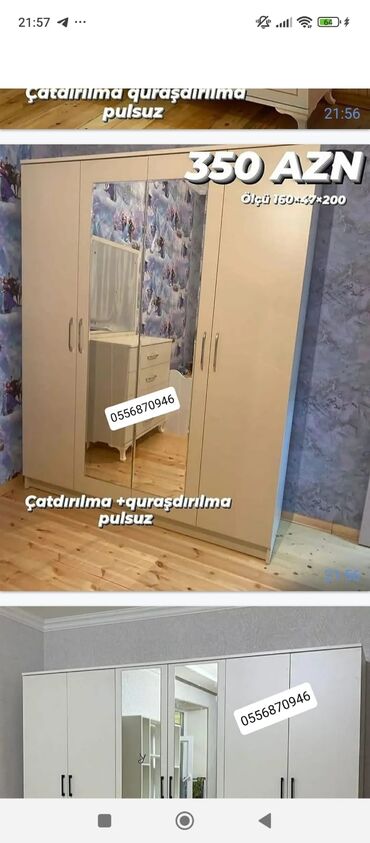 Dolablar: Yeni, Açılan, 3 qapılı Düz dolab, Qarderob, paltar dolabı, Azərbaycan — 30