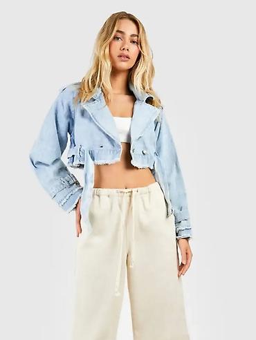 sako s: Boohoo crop dzins oversize jakna, 40 velicina — 4