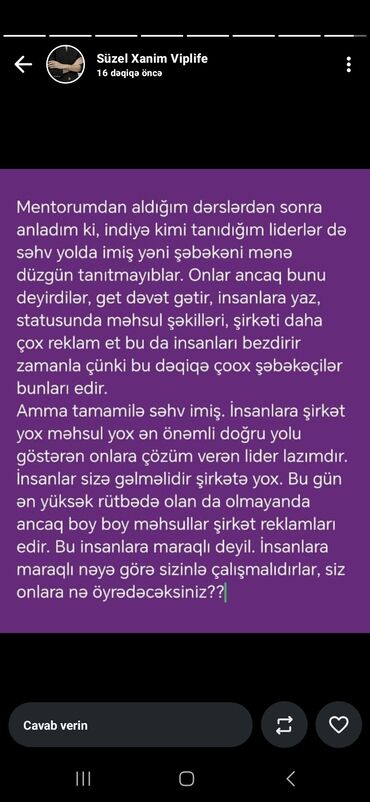 web developer kurs: Şəxsi inkişaf və liderlik mentorluğu Təklif: - Şəbəkə quruculuğunda