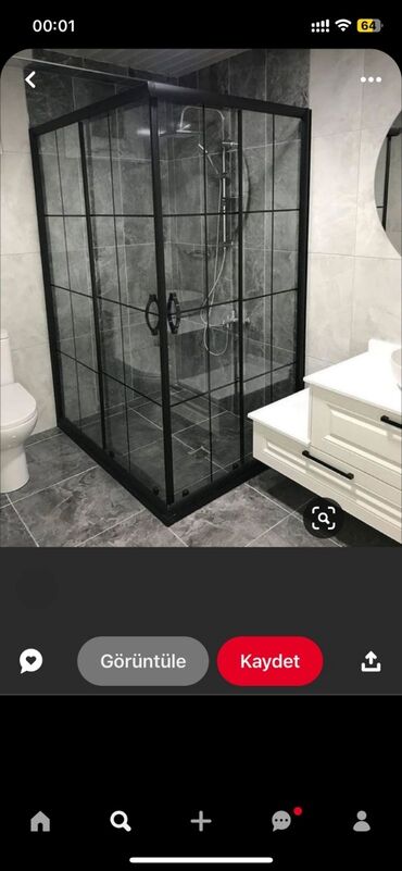 Duş kabinaları, arakəsmələr: 90×90olcude qara alminium profille 6mm temperli suse kombinasiyasi — 7