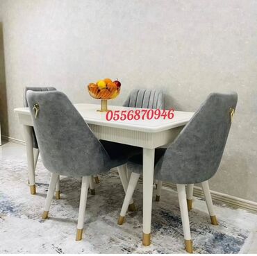 Masa və oturacaq dəstləri: Qonaq otağı üçün, Yeni, Açılmayan, Yumru masa, 4 stul — 3