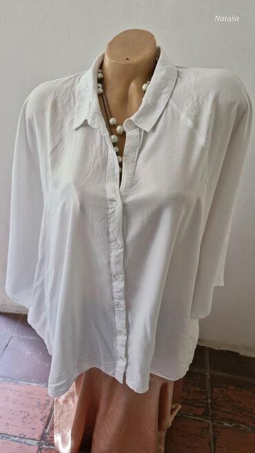 bele bluze: 3XL (EU 46), Pamuk, Jednobojni, bоја - Bela