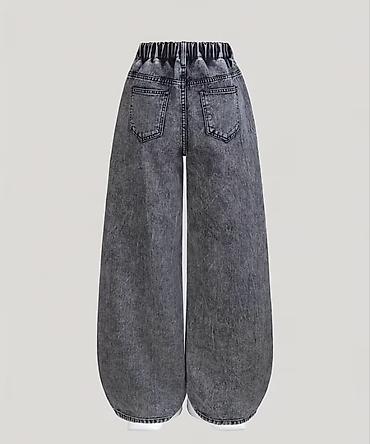 Cinslər: Geniş kəsimli qadın cins şalvar - Rəng: tünd boz/acid wash effekti - — 2
