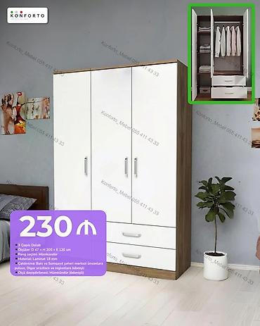 3 qapılı geyim dolabı - Ölçülər: 47 sm (d) x 200 sm (h) x 120 sm (e)