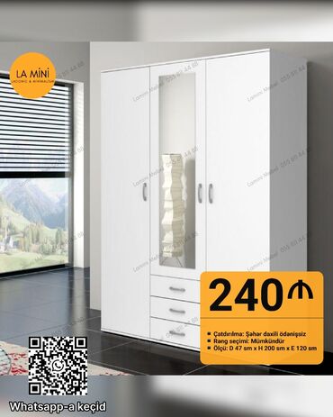 tek dolablar: Yeni, Açılan, 3 qapılı Düz dolab, Qarderob, paltar dolabı, Azərbaycan