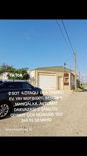 ev satsi: 2 sot torpaq sahəsində yerləşən, 4 otaqlı, əla təmirli ev. Evdə yay