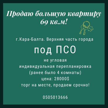 квартиры на 2 часа: 2 комнаты, 69 м², Индивидуалка, 1 этаж, ПСО (под самоотделку)