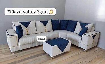 Künc divan dəsti – müasir dizayn - L‑şəkilli künc divan: açıq krem