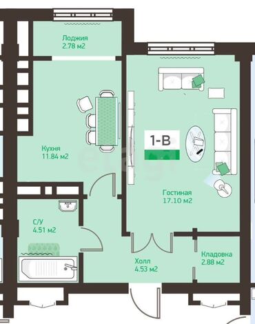 Продажа квартир: 1 комната, 45 м², 2 этаж — 16