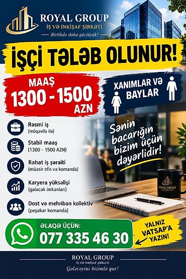 muhafize isi 2026: ROYAL GROUP – İş və İnkişaf Şirkəti vakansiya elan edir İşçi tələb — 1