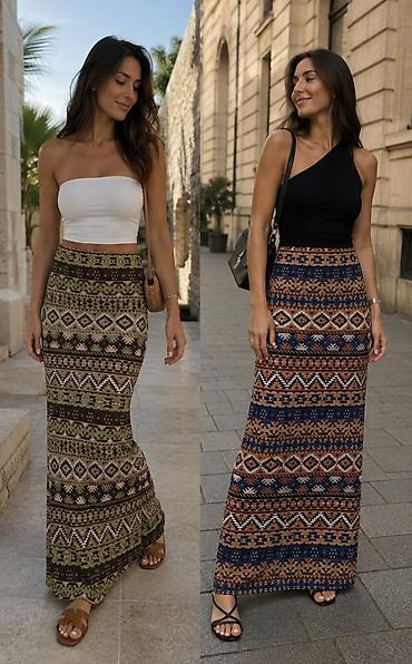 kiko: Suknja duga sa etno/tribal printom. - Kroj: ravna silueta do članaka — 1