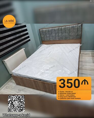 купить двуспальную кровать: İkinəfərlik çarpayı, Bazalı, Matras ilə