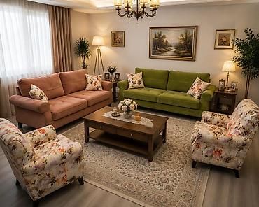 mini kreslo: Qonaq otağı üçün tam dəst yumşaq mebel Tərkibi: - 1 ədəd bej rəngli 3 — 8