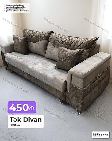 Divanlar: Tək Divan – 230 sm - Mexanizm: açılan, bazalı (yataq funksiyalı, alt — 1