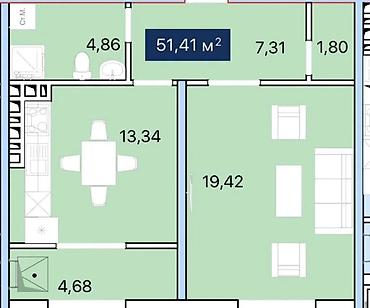 1 комната, 51 м², Элитка, 1 этаж, ПСО (под самоотделку)
