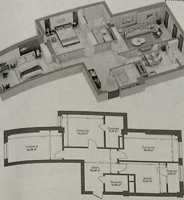 3 комнаты, 73 м², Технопарк Элитка, 6 этаж, ПСО (под самоотделку)