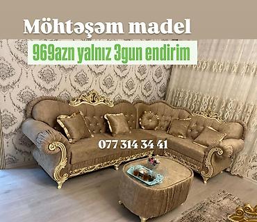 stol stul dəst: Klassik üslubda künc divan dəsti - Zərif qızılı oyma detalları və — 1