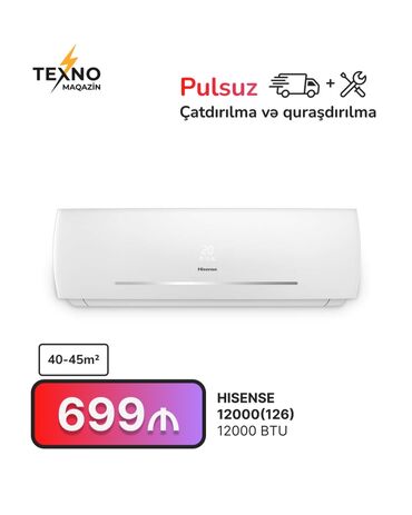 hisense f 27: Kondisioner Hisense, 40-45 kv. m, Split sistem, Pulsuz quraşdırılma