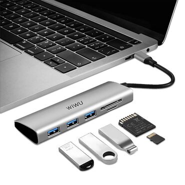 обмен ноутбук: Wiwu Alpha 532ST Многофункциональный USB-C 5 в 1 - 3 порта USB3.0. 1 х