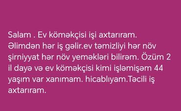 sadliq evinde qabyuyan isi: Ev köməkçisi işi axtarıram