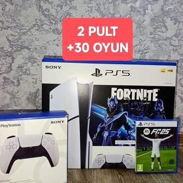 direksiyon setleri: PS5 slim 1TB, 2pult+30oyun, ideal qutusunda tam komplekt + FC25 diski