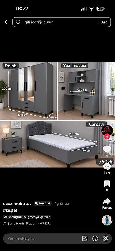 Mebel dəsti – yatacaq otağı üçün modern boz rəngdə komplekt Tərkib: - lalafo.az -da Mebel dəsti – yatacaq otağı üçün modern boz rəngdə komplekt Tərkib: -