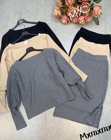 Kompleti: 🔥Dvodelni ženski komplet od rebrastog pletiva – džemper + suknja midi — 9