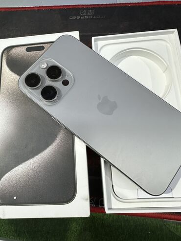 Apple iPhone: IPhone 15 Pro Max, Б/у, 256 ГБ, Natural Titanium, Защитное стекло, Коробка, 89 %