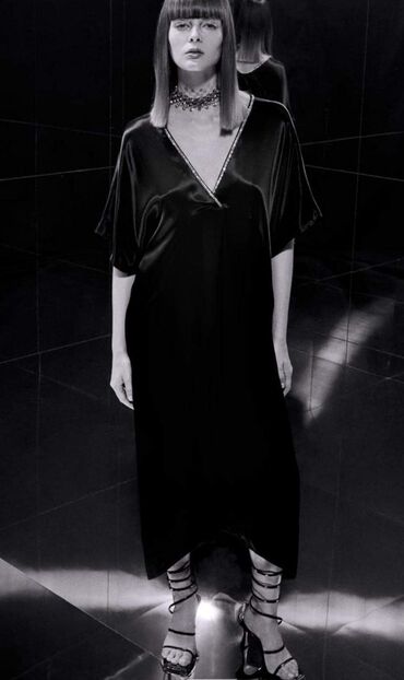 черные платья: Повседневное платье, Атлас, M (EU 38)