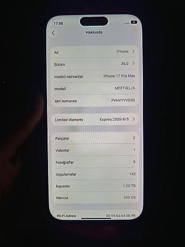 iphone x 12: IPhone 17 Pro Max, 1 TB, Göy, Face ID — 3