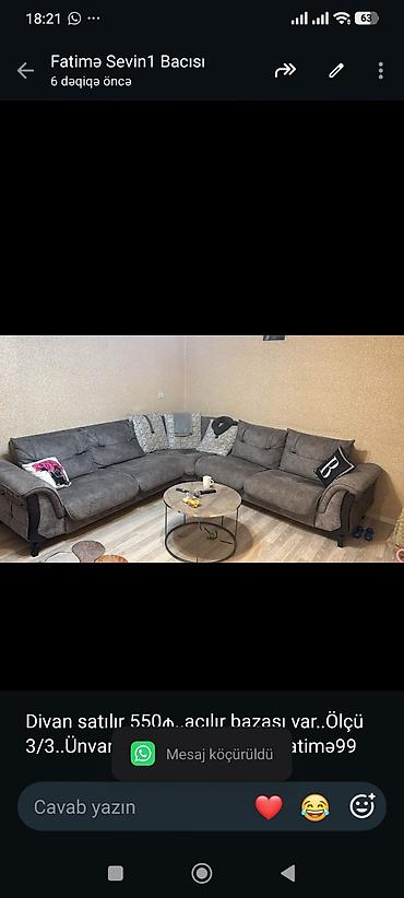 Divan satılır 550₼. açılır bazası var. Ölçü 3/3. Ünvan lalafo.az -da Divan satılır 550₼. açılır bazası var. Ölçü 3/3. Ünvan