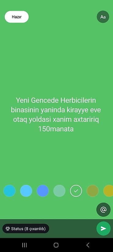 1 комната квартира снять: Yeni Gəncədə, Hərbçilərin binasının yanında yerləşən kirayə evə otaq — 1