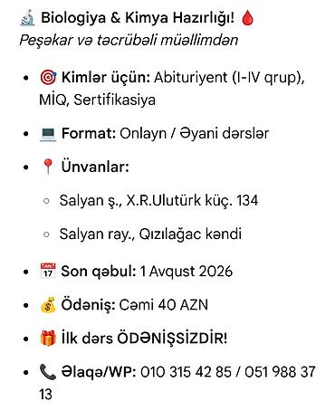 indesit paltaryuyan masin temiri: Biologiya və Kimya Hazırlığı Peşəkar və təcrübəli müəllimdən — 1