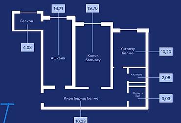 ош недвижимость: 2 комнаты, 73 м², Ошский рынок / базар Элитка, 4 этаж, ПСО (под самоотделку) — 4