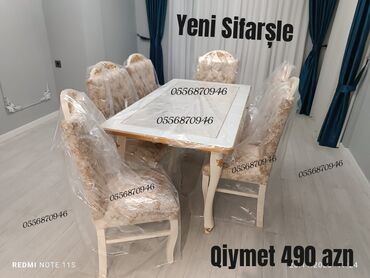 Sifarişlə masa və oturacaq dəstləri: Dördbucaq masa, Qonaq otağı üçün, 6 nəfər, Açılan, Azərbaycan, Zəmanətli — 1