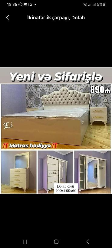 stil mebel: Yataq otağı dəsti – iki nəfərlik çarpayı, dolab, tumba və komod. - — 1
