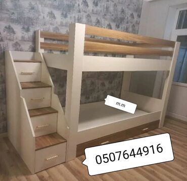 İkimərtəbəli uşaq çarpayıları: Oğlan və qız üçün, Yeni, Çarpayı, Matras ilə, Siyirməli, Laminat — 11