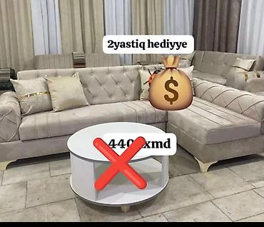 Künc divan dəsti – zərif bej rəngli, yumşaq məxməri toxuma ilə