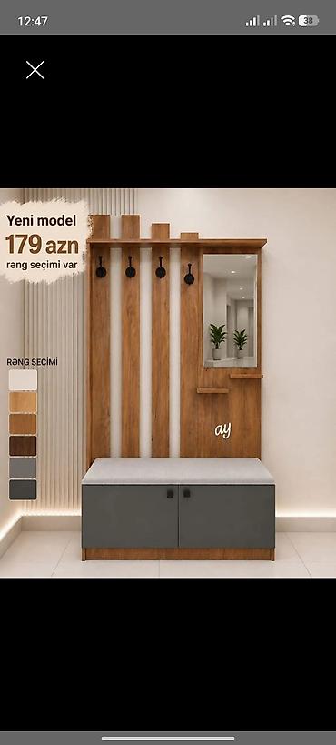 embawood dehliz mebeli: Dəhliz üçün çoxfunksiyalı asılqan və oturacaqlı şkaf dəsti. - Yeni — 1