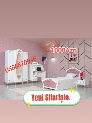 Uşaq və gənc otağı üçün dəstlər: Oğlan və qız üçün, Yeni, Təknəfərlik çarpayı, Dolab, Tumba — 8