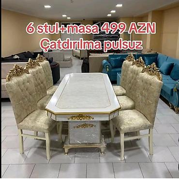 stolustu sufreler: Qonaq otağı üçün, Yeni, Açılmayan, Dördbucaq masa, 6 stul — 1