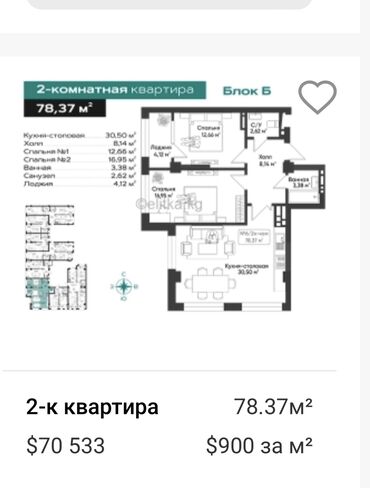 Продажа квартир: 2 комнаты, 79 м², Индивидуалка, 8 этаж, ПСО (под самоотделку)