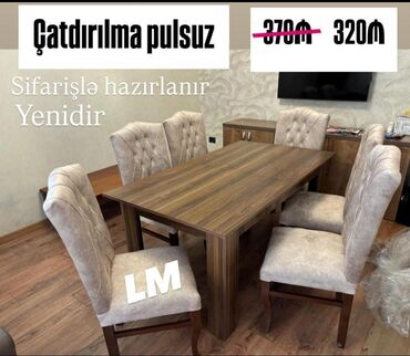 metbex ucun stol stullar: Для гостиной, Нераскладной, Прямоугольный стол, 6 стульев
