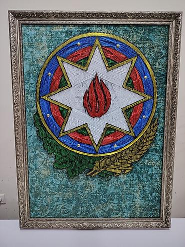 Əl işi “String Art” tablo – Azərbaycan Respublikasının gerbi -