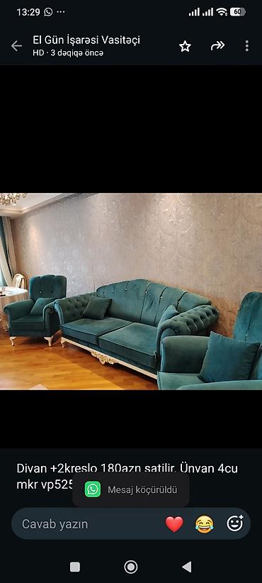 Divan +2kreslo 180azn satilir. Ünvan 4cu mkr vp5254 (El)