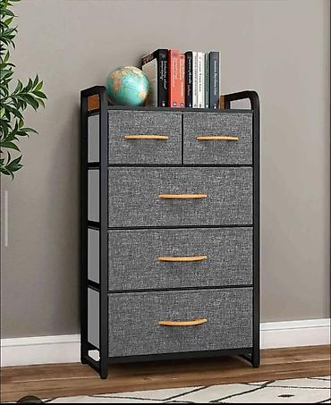 ormari po meri ikea: Komoda/fioka ormar sa 5 fioka - Moderan dizajn: siva tekstura tkanine — 1