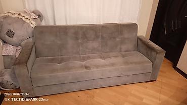 2 el divan: Qatlanan divan – boz rəng, yumşaq velür tipli parça ilə ciriq sokuyu — 2