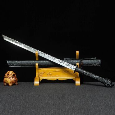 коллекционное: Катана Черная катана-меч с уникальным дизайном Дракон на рукояти,Глаза