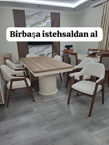 Qonaq otağı üçün, Yeni, Açılmayan, Dördbucaq masa, 6 stul